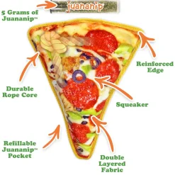 Doggijuana Tuffer Chewer Refillable Juananip Supreme Pizza Squeaky Dog Plush Toy, 1 count