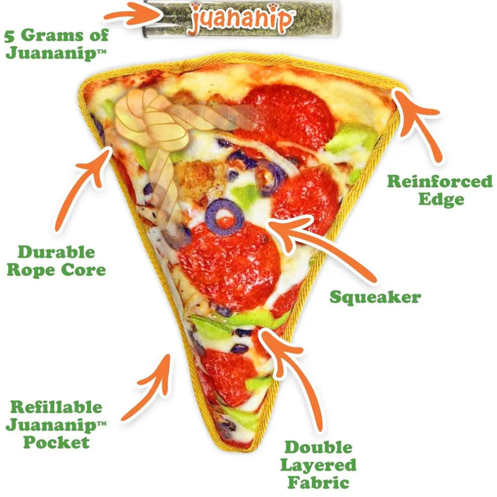 Doggijuana Tuffer Chewer Refillable Juananip Supreme Pizza Squeaky Dog Plush Toy, 1 count