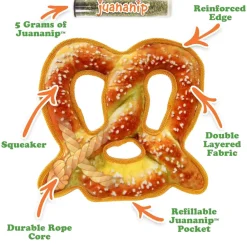Doggijuana Tuffer Chewer Refillable Juananip Pretzel Tough Squeaky Dog Plush Toy, 1 count