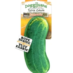 Doggijuana Tuffer Chewer Refillable Juananip Dill Pickle Tough Squeaky Dog Plush Toy, 1 count