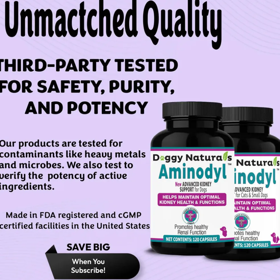 Doggy Naturals Aminodyl Advanced Kidney Support for Dogs & Cats, 120 capsules