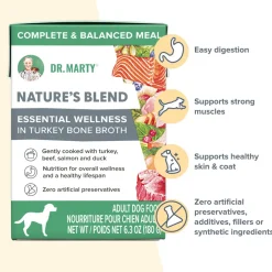 Dr. Marty Nature’s Blend Essential Wellness in Turkey Bone Broth Wet Dog Food, 6.3 oz, Case of 12