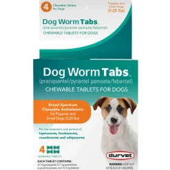 Durvet Dog Worm Tabs Broad Spectrum Dewormer for Dogs 2-25 lbs (4 chewable tablets)