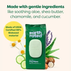 Earth Rated Hypoallergenic Dog Grooming Wipes, Lavender Scented (100 count)
