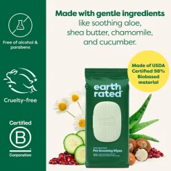 Earth Rated Hypoallergenic Dog Grooming Wipes, White Tea & Basil Scented (100 count)