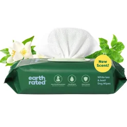 Earth Rated Hypoallergenic Dog Grooming Wipes, White Tea & Basil Scented (100 count)