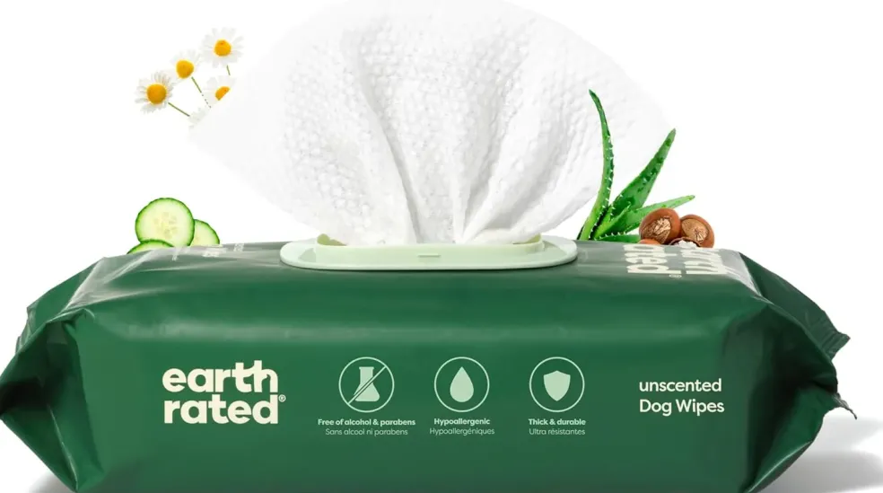 Earth Rated Hypoallergenic Dog Grooming Wipes, Unscented (100 count)
