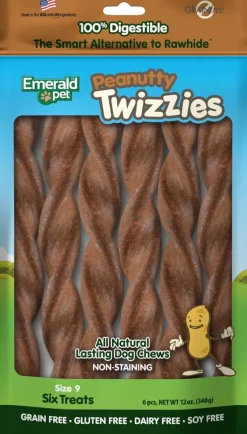 Emerald Pet Peanutty Twizzies Grain-Free Dog Treats, 6 count, 6-in