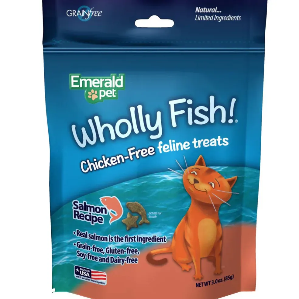Emerald Pet Wholly Fish! Salmon Recipe Grain-Free Crunchy Cat Treats (3 oz)