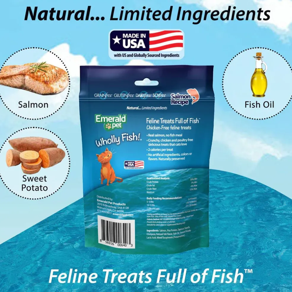 Emerald Pet Wholly Fish! Salmon Recipe Grain-Free Crunchy Cat Treats (3 oz)