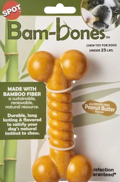 Ethical Pet Bam-Bones Twist Bone Peanut Butter Flavored Dog Chew Toy, 5"