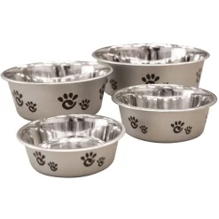 Ethical Pet Spot Barcelona Stainless Steel Paw Print Dog Bowl, Pearlized Silver