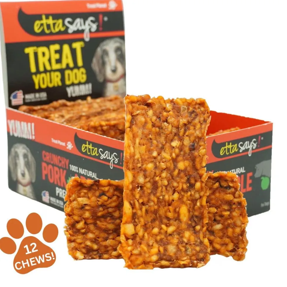Etta Says! Premium Crunchy Chew Bars Pork + Apple Dog Treats, 12 count