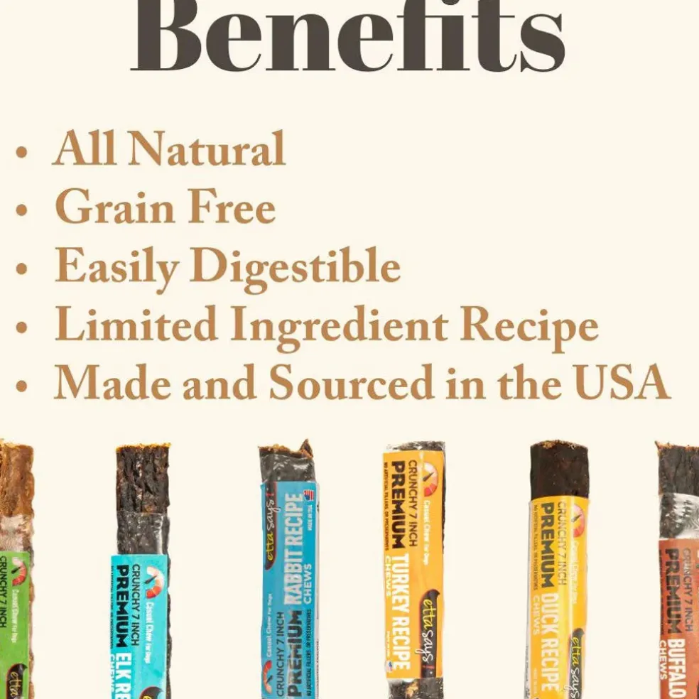 Etta Says! Premium Crunchy Turkey Dog Chew Treats, 7"