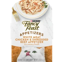 Fancy Feast Appetizers Grain-Free White Meat Chicken & Shredded Beef Appetizer in Savory Broth Wet Cat Food, 1.1-oz tray, case of 10