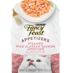 Fancy Feast Appetizers Wild Alaskan Salmon in a Delicate Broth Lickable Cat Treats, 1.1-oz tray, case of 10
