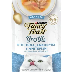 Fancy Feast Classic Broths with Tuna, Anchovies & Whitefish Supplemental Wet Cat Food Pouches, 1.4-oz pouch, case of 16