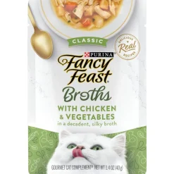 Fancy Feast Classic Broths with Chicken & Vegetables Supplemental Wet Cat Food Pouches, 1.4-oz, case of 16