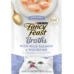 Fancy Feast Creamy Broths with Wild Salmon & Whitefish Supplemental Wet Cat Food Pouches, 1.4-oz pouch, case of 16