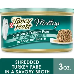 Fancy Feast Medleys Shredded Turkey Fare in Broth Wet Cat Food, 3-oz case of 24