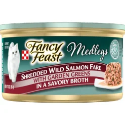 Fancy Feast Medleys Shredded Wild Salmon Fare in Broth Wet Cat Food, 3-oz case of 24