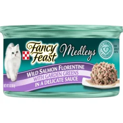 Fancy Feast Medleys Wild Salmon Florentine in Sauce Wet Cat Food, 3-oz case of 24