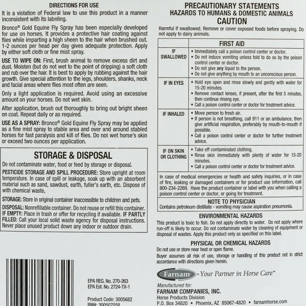 Farnam Bronco Gold Equine Fly Spray (32 oz)