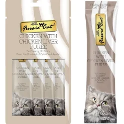 Fussie Cat Chicken with Chicken Liver Puree Lickable Cat Treats, 0.5-oz x 4-tubes