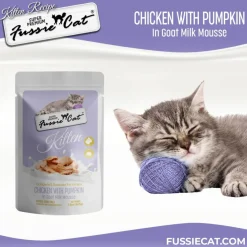 Fussie Cat Chicken with Pumpkin in Goat Milk Mousse Kitten Pouch, 1.5-oz case of 12
