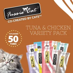 Fussie Cat 10 Flavors Variety Lickable Cat Treats, 0.5-oz tube, 50 count