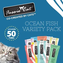 Fussie Cat 10 Flavors Variety Lickable Cat Treats, 0.5-oz tube, 50 count