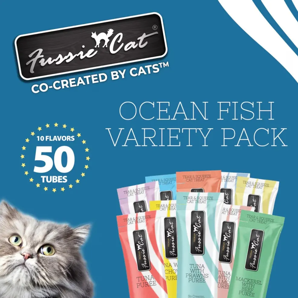 Fussie Cat 10 Flavors Variety Lickable Cat Treats, 0.5-oz tube, 50 count
