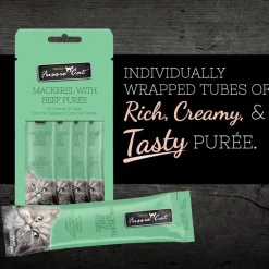 Fussie Cat Mackerel with Beef Puree Lickable Cat Treats, 0.5-oz x 4-tubes