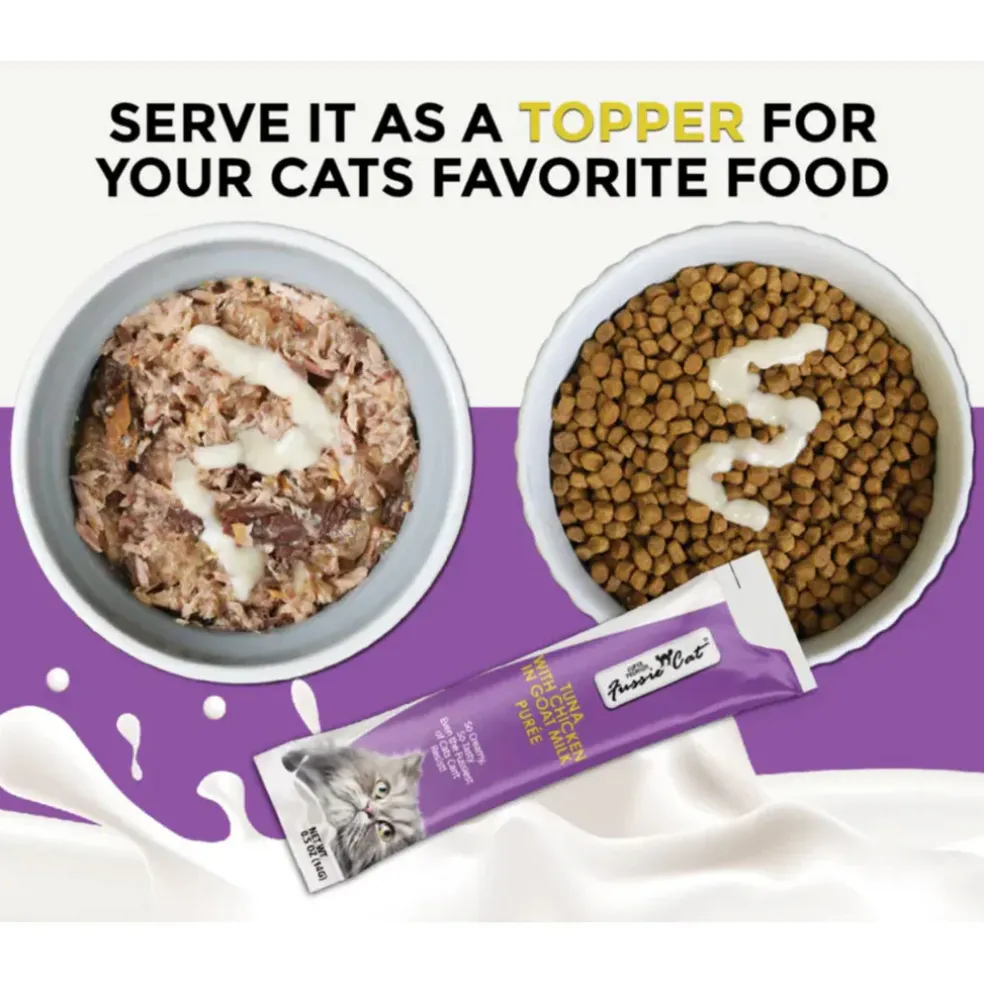Fussie Cat Tuna with Chicken in Goat Milk Puree Lickable Cat Treats, 0.5-oz x 4-tubes