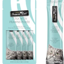 Fussie Cat Tuna with Prawns Puree Lickable Cat Treats, 0.5-oz x 4-tubes