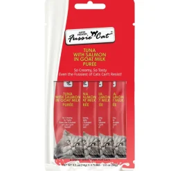 Fussie Cat Tuna with Salmon in Goat Milk Puree Lickable Cat Treats, 0.5-oz x 4-tubes