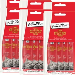 Fussie Cat Tuna with Salmon in Goat Milk Puree Lickable Cat Treats, 0.5-oz x 4-tubes