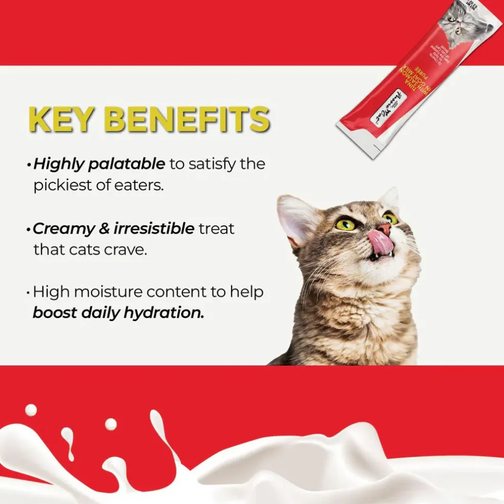 Fussie Cat Tuna with Salmon in Goat Milk Puree Lickable Cat Treats, 0.5-oz x 4-tubes