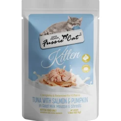 Fussie Cat Tuna with Salmon in Goat Milk Mousse Kitten Pouch, 1.5-oz case of 12