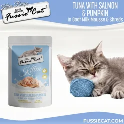 Fussie Cat Tuna with Salmon in Goat Milk Mousse Kitten Pouch, 1.5-oz case of 12