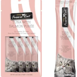 Fussie Cat Tuna with Salmon Puree Lickable Cat Treats, 0.5-oz x 4-tubes