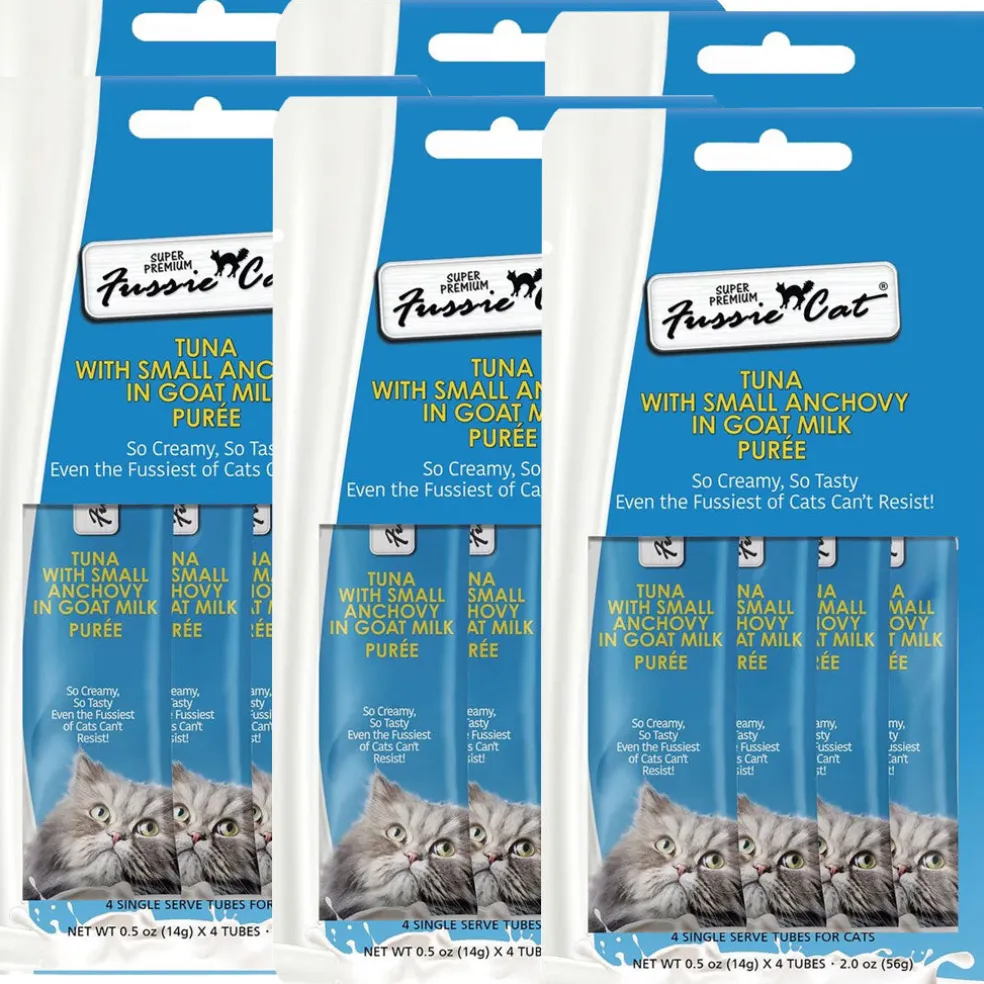 Fussie Cat Tuna with Small Anchovy in Goat Milk Puree Lickable Cat Treats, 0.5-oz x 4-tubes