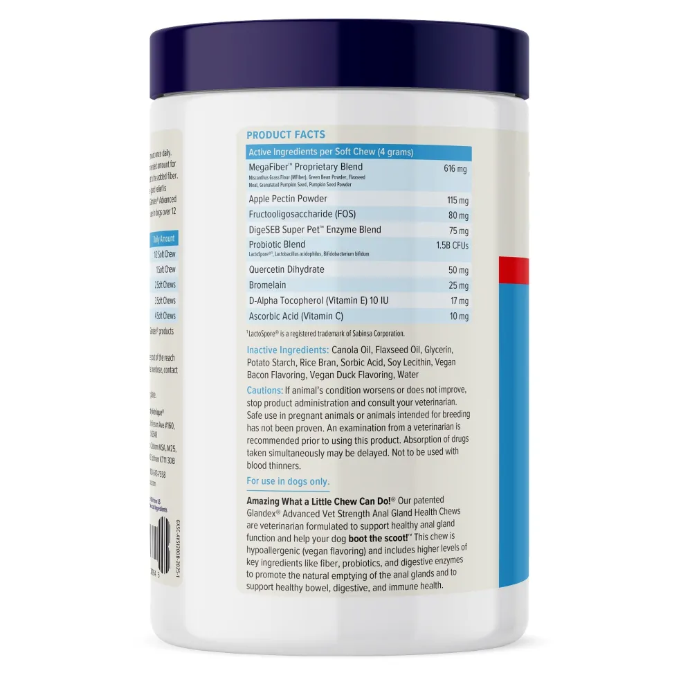 Glandex Advanced Vet Strength Anal Gland Support for Dogs, Duck & Bacon Flavor