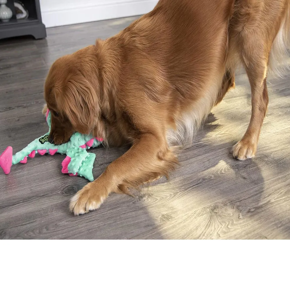 GoDog Dragons Chew Guard Squeaky Plush Dog Toy, Seaform, Large