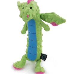 GoDog Dragons Skinny Chew Guard Squeaky Plush Dog Toy, Green, Large