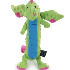 GoDog Dragons Skinny Chew Guard Squeaky Plush Dog Toy, Green, Large