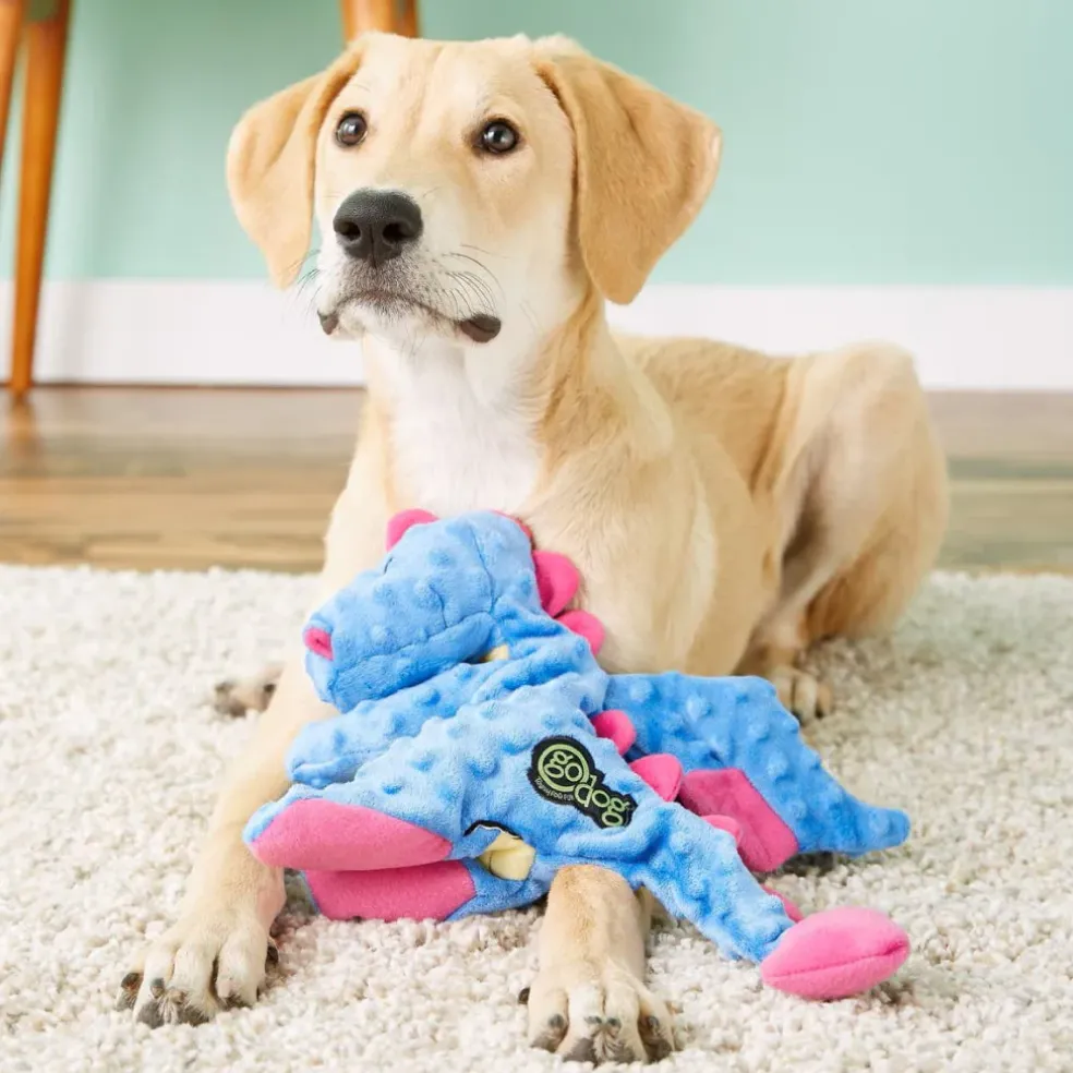 goDog Dragons with Chew Guard Technology Tough Plush Toy For Dogs, Periwinkle