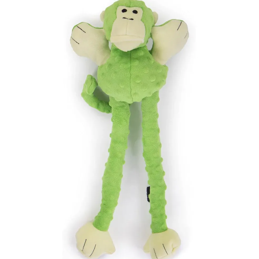 GoDog Green Tugs Monkey Chew Guard Squeaky Plush Dog Toy, Large