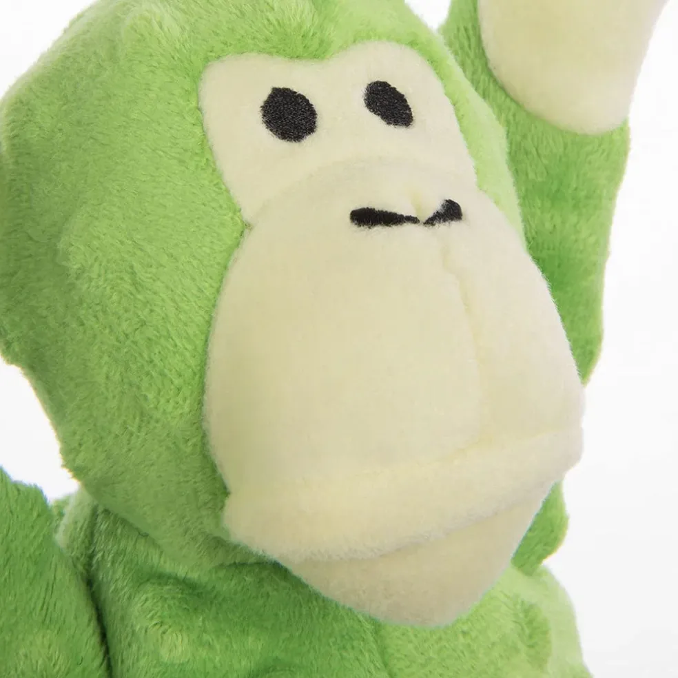 GoDog Green Tugs Monkey Chew Guard Squeaky Plush Dog Toy, Large