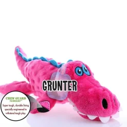 GoDog Pink Gator Chew Guard Squeaky Plush Dog Toy, Large